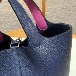 Hermes Picotin Lock 18 CM Bag Handmade In Taurillon Clemence Leather Silver Hardware 73 Blue Saphir L3 Rose Purple - Image 6