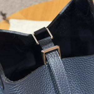 Hermes Picotin Lock 18 CM Bag Handmade In Taurillon Clemence Leather Matte Alligator Silver Hardware 2Z Blue Niut - Image 5
