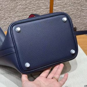 Hermes Picotin Lock 18 CM Bag Handmade In Taurillon Clemence Leather Silver Hardware 73 Blue Saphir L3 Rose Purple - Image 3