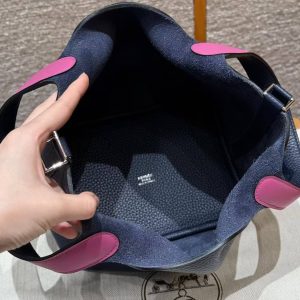 Hermes Picotin Lock 18 CM Bag Handmade In Taurillon Clemence Leather Silver Hardware 73 Blue Saphir L3 Rose Purple - Image 12