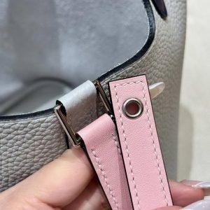 Hermes Picotin Lock 18 CM Bag Handmade In Taurillon Clemence Leather and Swift Silver Hardware 08 Blue Pale 3Q Rose Sakura 73 Blue Saphir - Image 5