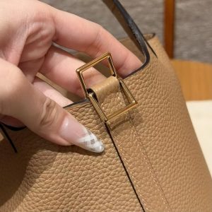 Hermes Picotin Lock 18 CM Bag Handmade In Taurillon Clemence Leather And Matte Alligator Crocodile Gold Hardware 0M Chai - Image 10