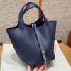 Hermes Picotin Lock 18 CM Bag Handmade In Taurillon Clemence Leather Silver Hardware 73 Blue Saphir L3 Rose Purple