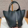 Hermes Picotin Lock 18 CM Bag Handmade In Taurillon Clemence Leather and Matte Alligator Gold Hardware 6O Vert Cypres
