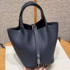 Hermes Picotin Lock 18 CM Bag Handmade In Taurillon Clemence Leather Matte Alligator Silver Hardware 2Z Blue Niut