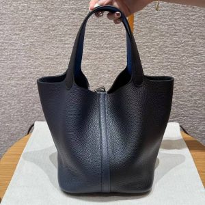 Hermes Picotin Lock 22 CM Bag Handmade In Taurillon Clemence Leather Gold Hardware 89 Noir 2Z Blue Niut T7 Blue Hydra - Image 2