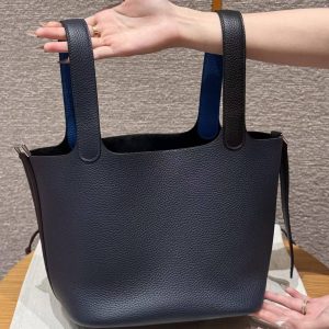 Hermes Picotin Lock 22 CM Bag Handmade In Taurillon Clemence Leather Gold Hardware 89 Noir 2Z Blue Niut T7 Blue Hydra - Image 14