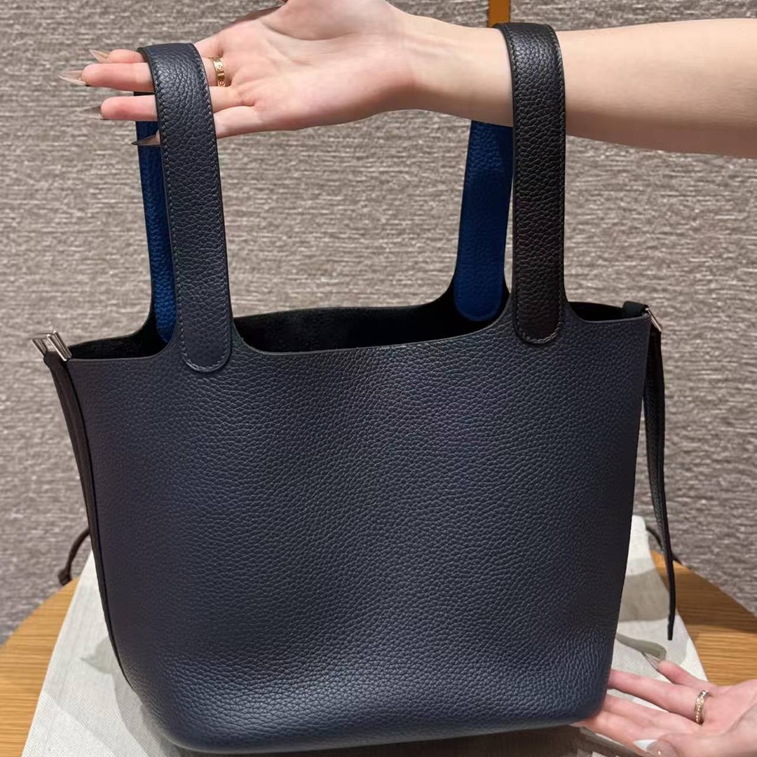Hermes Picotin Lock 22 CM Bag Handmade In Taurillon Clemence Leather Gold Hardware 89 Noir 2Z Blue Niut T7 Blue Hydra - Image 14