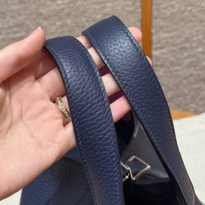 Hermes Picotin Lock 18 CM Bag Handmade In Taurillon Clemence Leather Silver Hardware 73 Blue Saphir L3 Rose Purple - Image 16