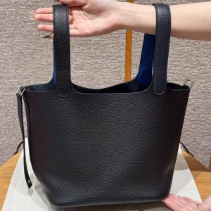 Hermes Picotin Lock 22 CM Bag Handmade In Taurillon Clemence Leather Gold Hardware 89 Noir 2Z Blue Niut T7 Blue Hydra - Image 13