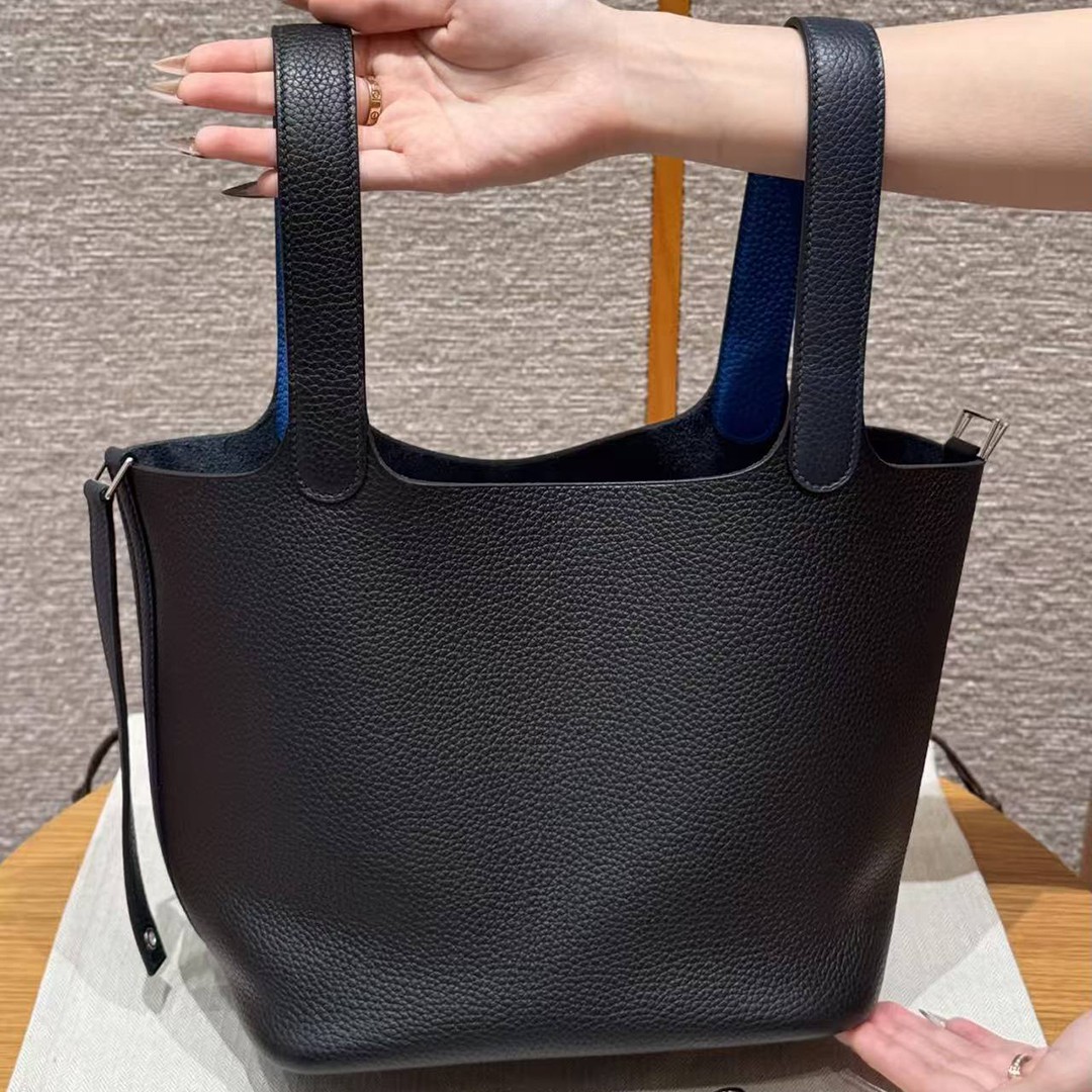 Hermes Picotin Lock 22 CM Bag Handmade In Taurillon Clemence Leather Gold Hardware 89 Noir 2Z Blue Niut T7 Blue Hydra - Image 13