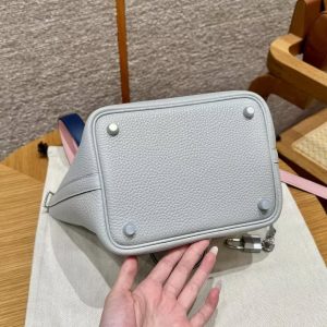 Hermes Picotin Lock 18 CM Bag Handmade In Taurillon Clemence Leather and Swift Silver Hardware 08 Blue Pale 3Q Rose Sakura 73 Blue Saphir - Image 11