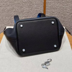 Hermes Picotin Lock 22 CM Bag Handmade In Taurillon Clemence Leather Gold Hardware 89 Noir 2Z Blue Niut T7 Blue Hydra - Image 12