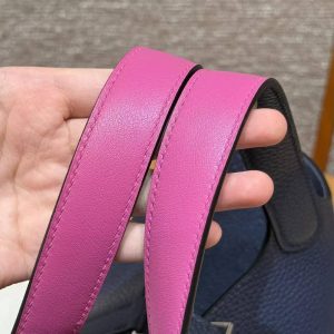 Hermes Picotin Lock 18 CM Bag Handmade In Taurillon Clemence Leather Silver Hardware 73 Blue Saphir L3 Rose Purple - Image 15