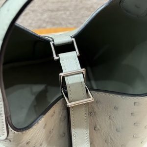 Hermes Picotin Lock 18 CM Bag Handmade In KK Ostrich Leather from South Africa Silver Hardware 8U Blue Glacier - Image 5