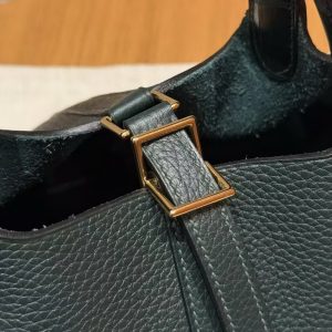 Hermes Picotin Lock 18 CM Bag Handmade In Taurillon Clemence Leather and Matte Alligator Gold Hardware 6O Vert Cypres - Image 5