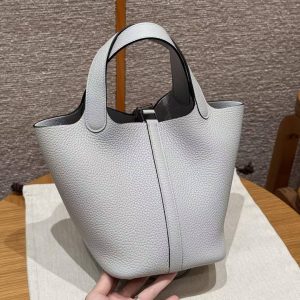 Hermes Picotin Lock 18 CM Bag Handmade In Taurillon Clemence Leather Sliver Hardware 08 Blue Pale - Image 2