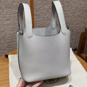 Hermes Picotin Lock 18 CM Bag Handmade In Taurillon Clemence Leather Sliver Hardware 08 Blue Pale - Image 20