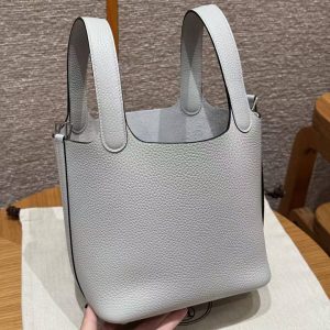 Hermes Picotin Lock 18 CM Bag Handmade In Taurillon Clemence Leather Sliver Hardware 08 Blue Pale - Image 19