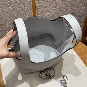 Hermes Picotin Lock 18 CM Bag Handmade In Taurillon Clemence Leather Sliver Hardware 08 Blue Pale - Image 17