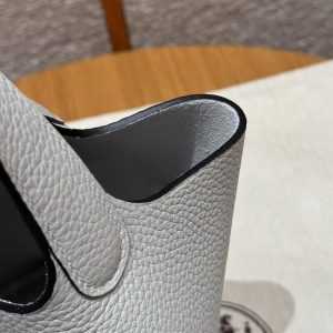Hermes Picotin Lock 18 CM Bag Handmade In Taurillon Clemence Leather Sliver Hardware 08 Blue Pale - Image 10