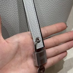 Hermes Picotin Lock 18 CM Bag Handmade In Taurillon Clemence Leather Sliver Hardware 08 Blue Pale - Image 8