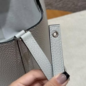 Hermes Picotin Lock 18 CM Bag Handmade In Taurillon Clemence Leather Sliver Hardware 08 Blue Pale - Image 4