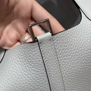 Hermes Picotin Lock 18 CM Bag Handmade In Taurillon Clemence Leather Sliver Hardware 08 Blue Pale - Image 3