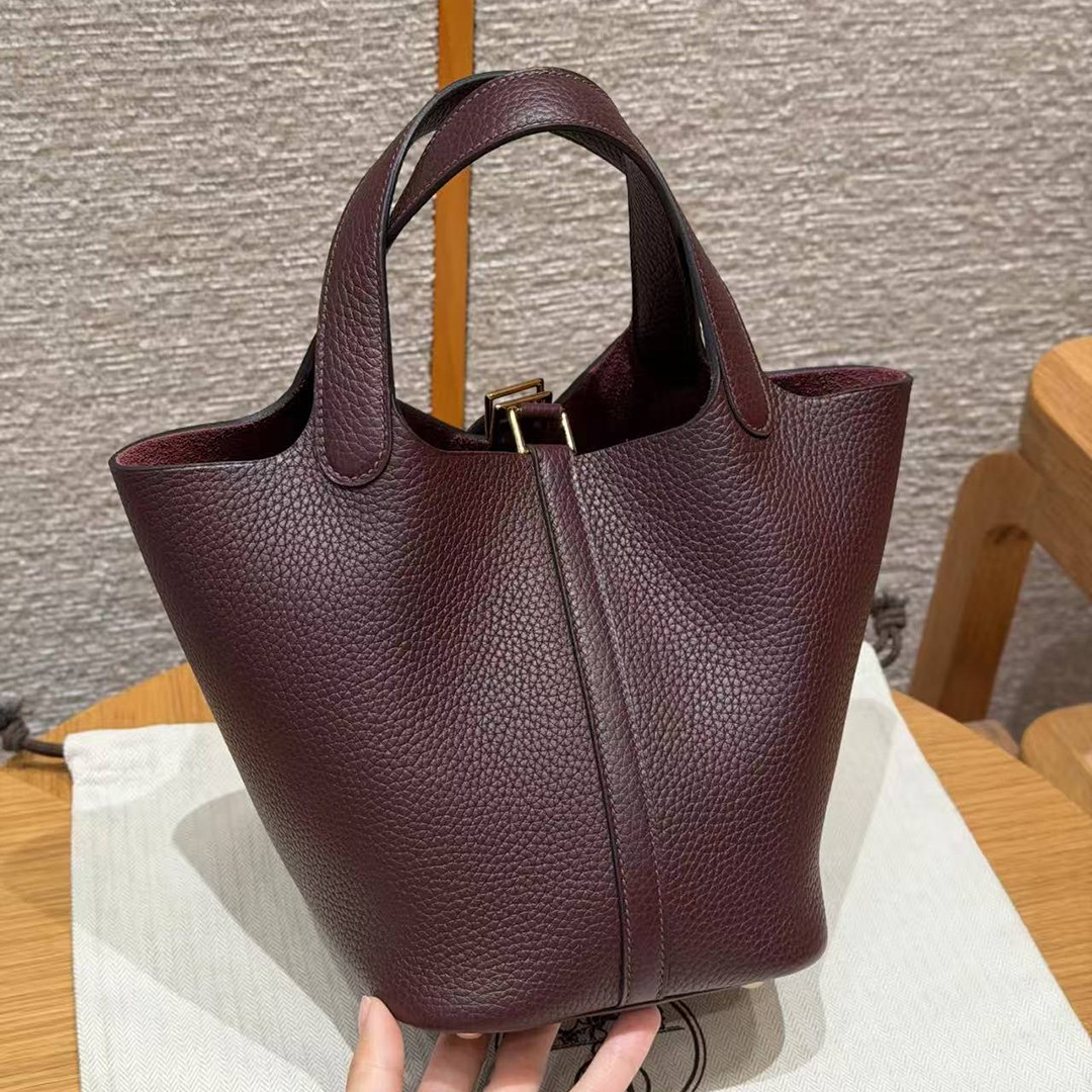 Hermes Picotin Lock 18 CM Bag Handmade In Taurillon Clemence Leather Gold Hardware 0G Rouge Seller - Image 2