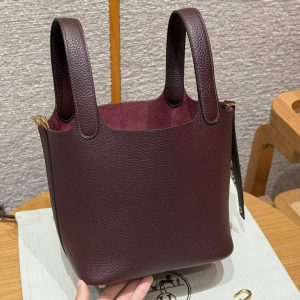Hermes Picotin Lock 18 CM Bag Handmade In Taurillon Clemence Leather Gold Hardware 0G Rouge Seller - Image 17