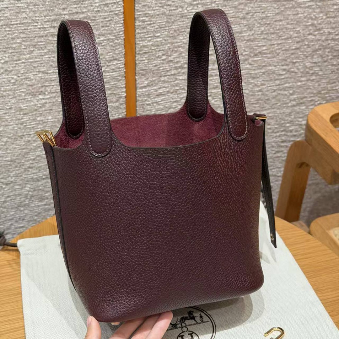 Hermes Picotin Lock 18 CM Bag Handmade In Taurillon Clemence Leather Gold Hardware 0G Rouge Seller - Image 17