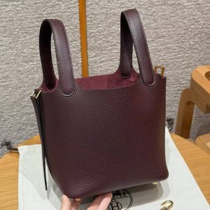 Hermes Picotin Lock 18 CM Bag Handmade In Taurillon Clemence Leather Gold Hardware 0G Rouge Seller - Image 16