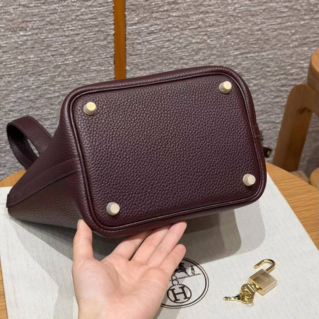 Hermes Picotin Lock 18 CM Bag Handmade In Taurillon Clemence Leather Gold Hardware 0G Rouge Seller - Image 15