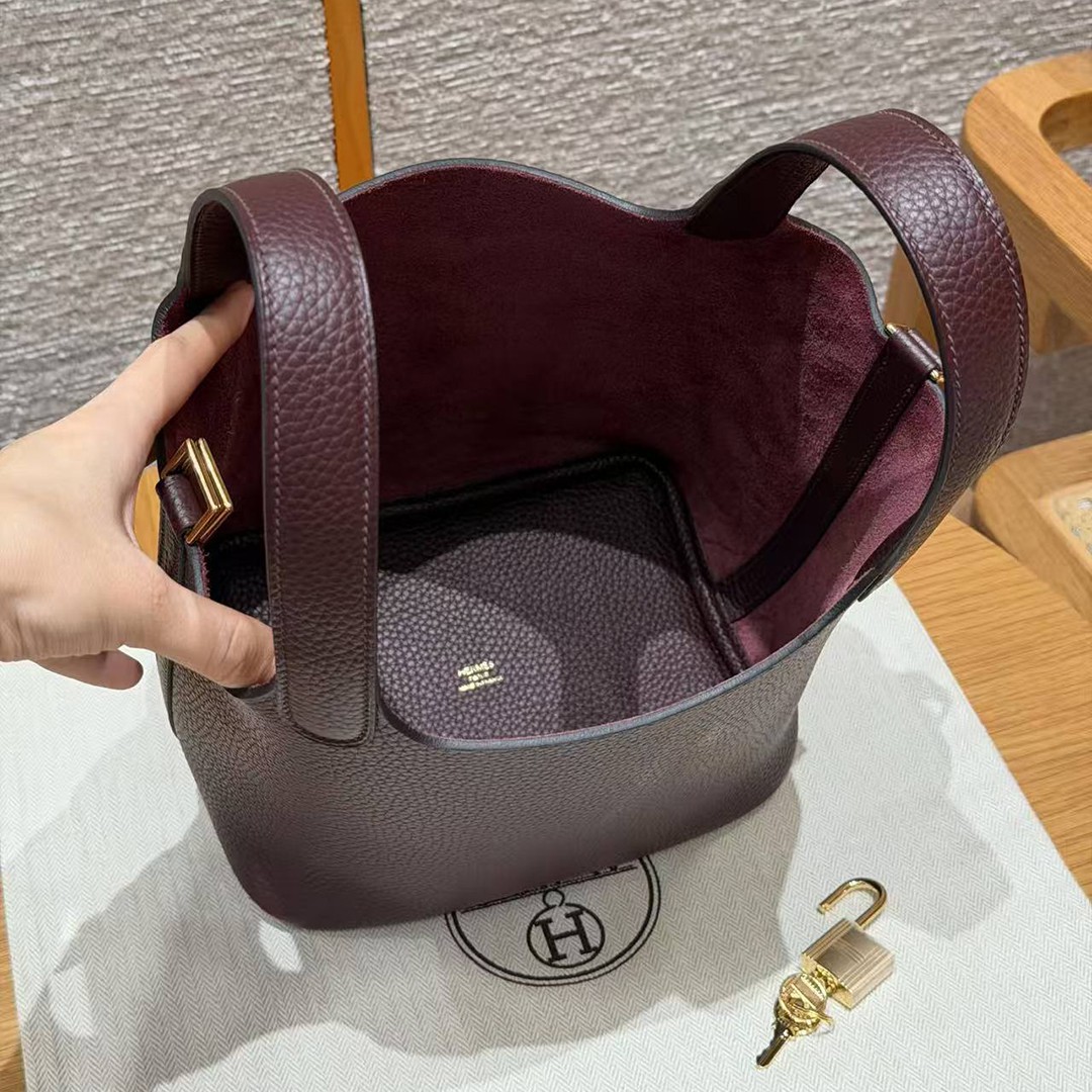 Hermes Picotin Lock 18 CM Bag Handmade In Taurillon Clemence Leather Gold Hardware 0G Rouge Seller - Image 14