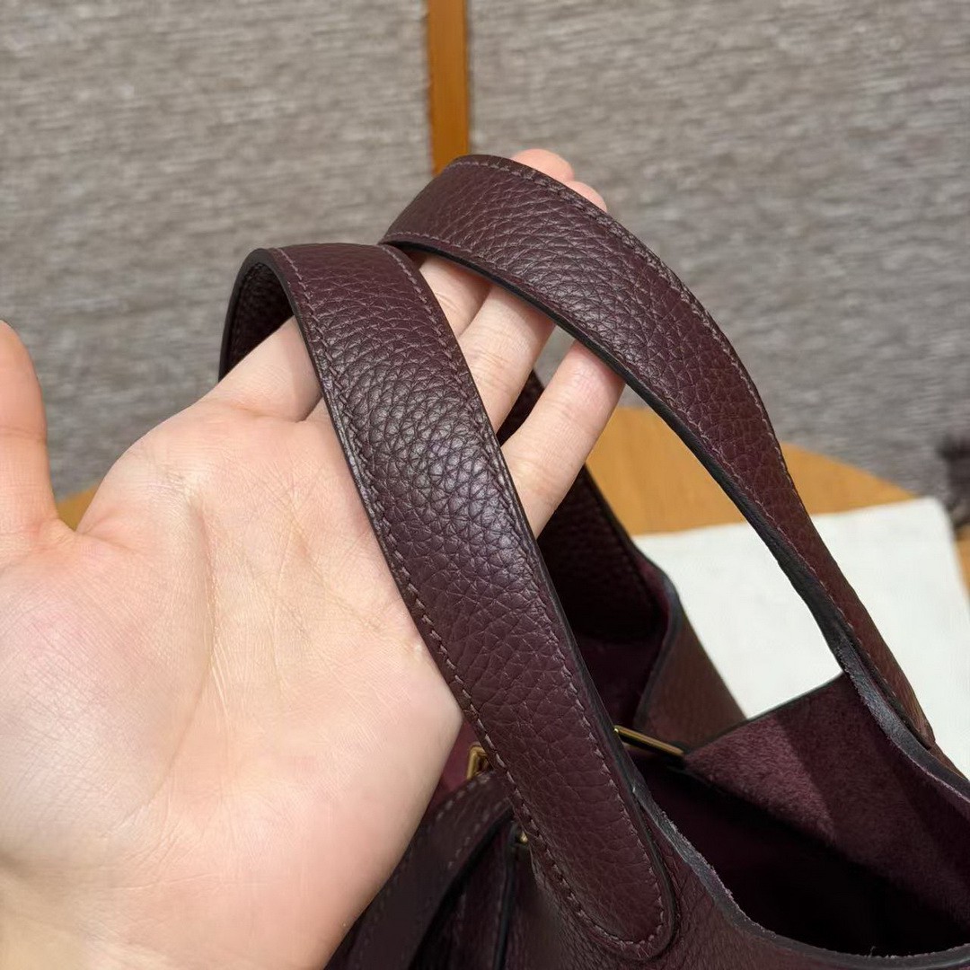 Hermes Picotin Lock 18 CM Bag Handmade In Taurillon Clemence Leather Gold Hardware 0G Rouge Seller - Image 12