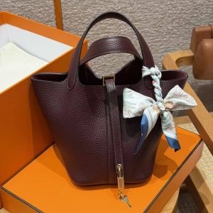 Hermes Picotin Lock 18 CM Bag Handmade In Taurillon Clemence Leather Gold Hardware 0G Rouge Seller - Image 11