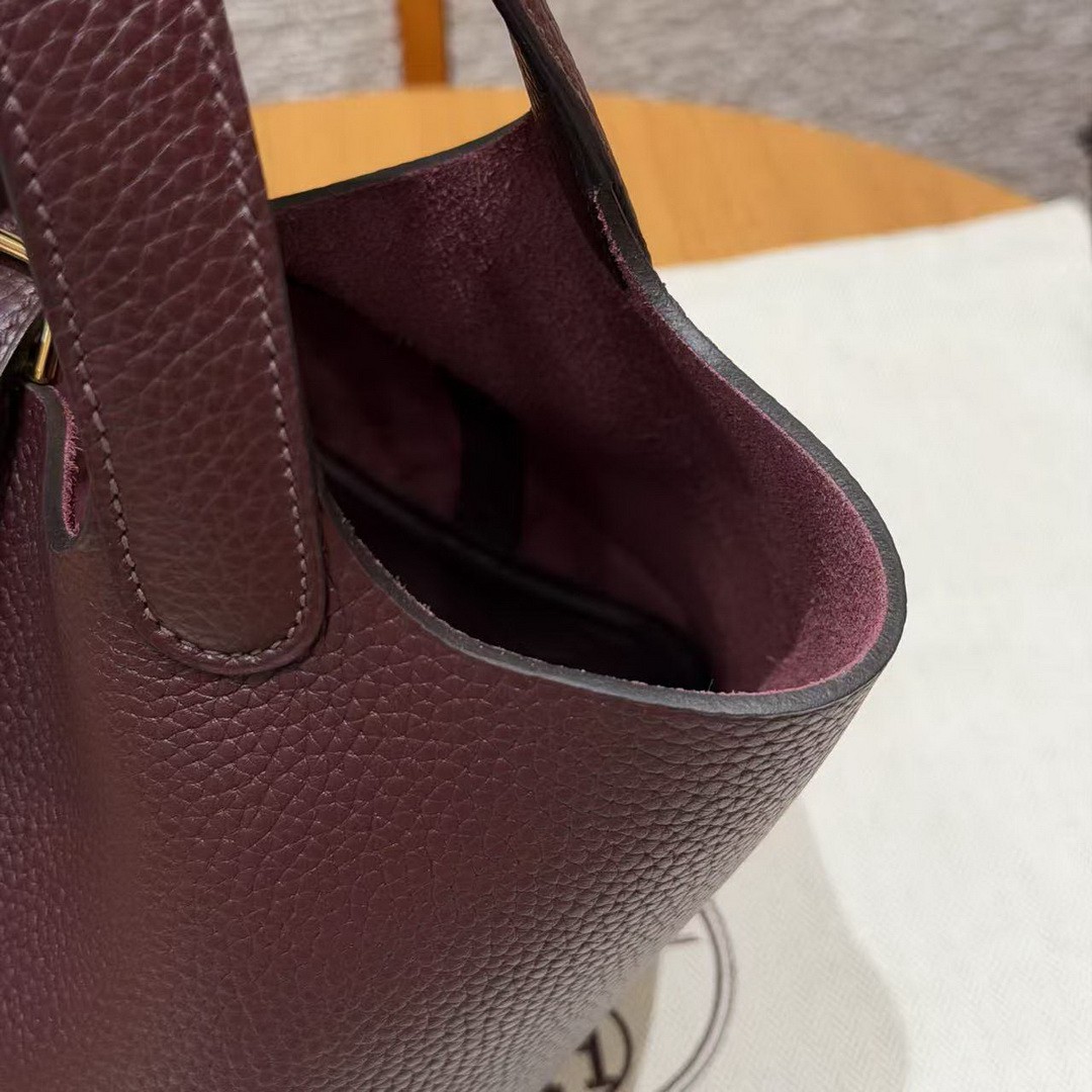 Hermes Picotin Lock 18 CM Bag Handmade In Taurillon Clemence Leather Gold Hardware 0G Rouge Seller - Image 5