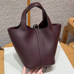 Hermes Picotin Lock 18 CM Bag Handmade In Taurillon Clemence Leather Silver Hardware 0G Rouge Seller - Image 2