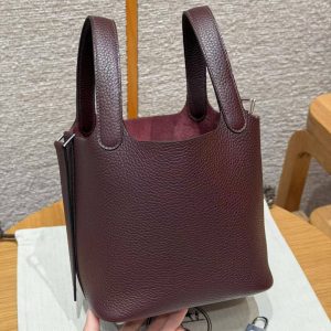 Hermes Picotin Lock 18 CM Bag Handmade In Taurillon Clemence Leather Silver Hardware 0G Rouge Seller - Image 19