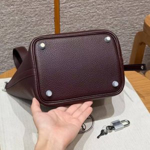 Hermes Picotin Lock 18 CM Bag Handmade In Taurillon Clemence Leather Silver Hardware 0G Rouge Seller - Image 17