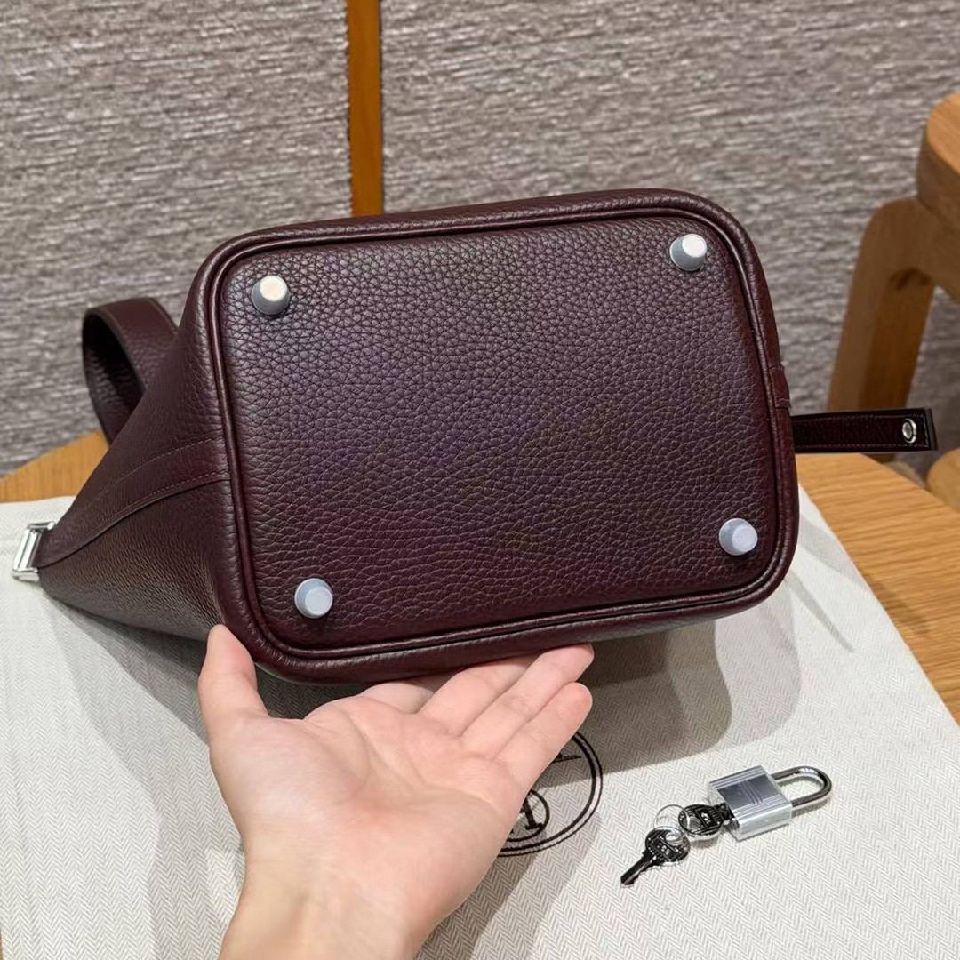 Hermes Picotin Lock 18 CM Bag Handmade In Taurillon Clemence Leather Silver Hardware 0G Rouge Seller - Image 17