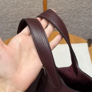 Hermes Picotin Lock 18 CM Bag Handmade In Taurillon Clemence Leather Silver Hardware 0G Rouge Seller - Image 13