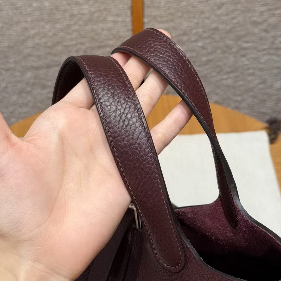 Hermes Picotin Lock 18 CM Bag Handmade In Taurillon Clemence Leather Silver Hardware 0G Rouge Seller - Image 13