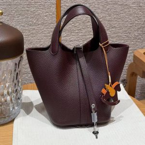 Hermes Picotin Lock 18 CM Bag Handmade In Taurillon Clemence Leather Silver Hardware 0G Rouge Seller - Image 12