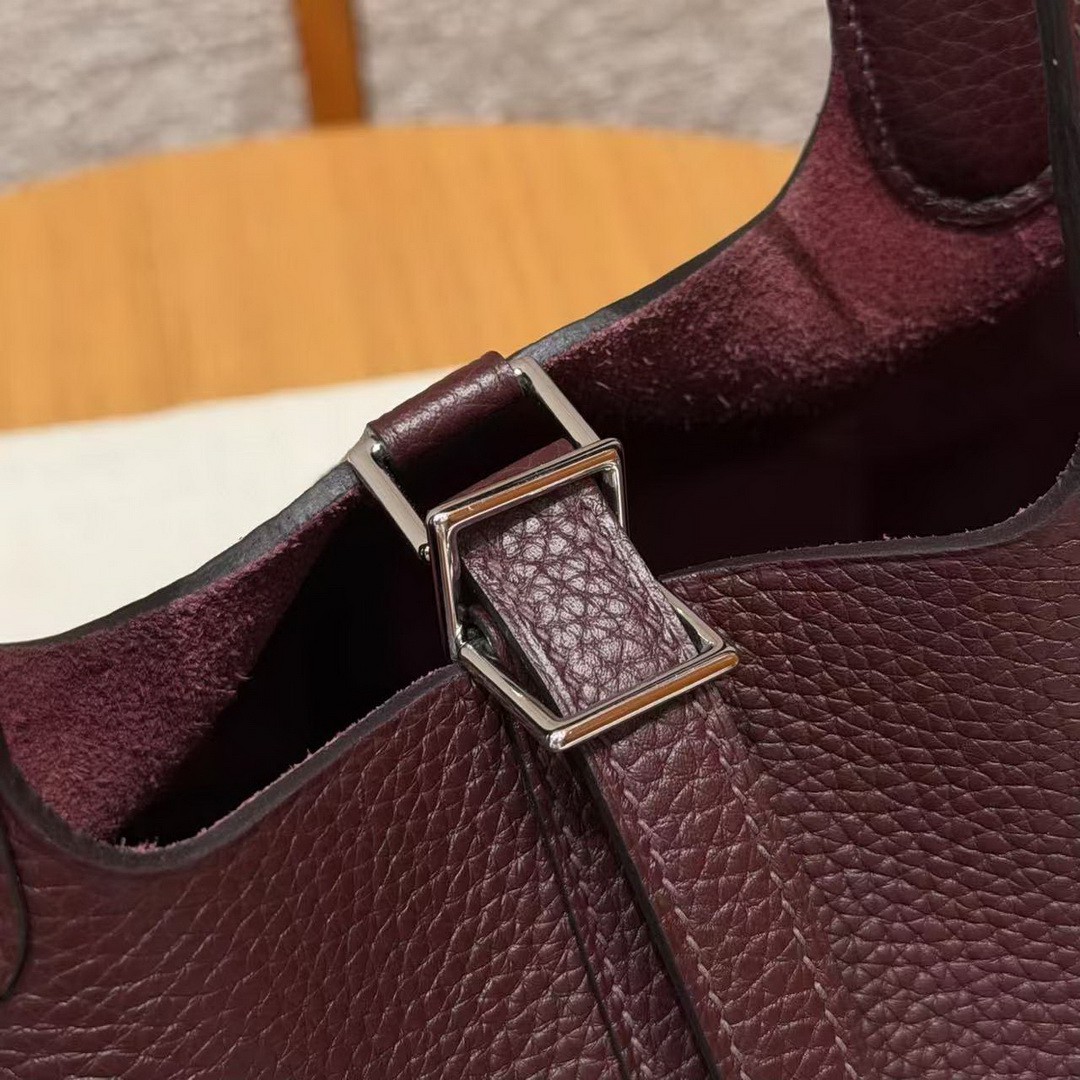 Hermes Picotin Lock 18 CM Bag Handmade In Taurillon Clemence Leather Silver Hardware 0G Rouge Seller - Image 9
