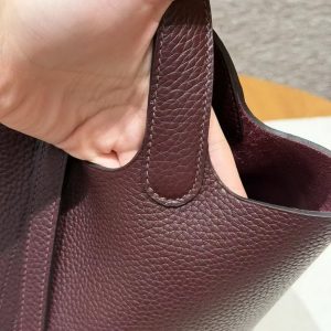 Hermes Picotin Lock 18 CM Bag Handmade In Taurillon Clemence Leather Silver Hardware 0G Rouge Seller - Image 8