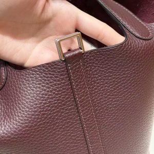 Hermes Picotin Lock 18 CM Bag Handmade In Taurillon Clemence Leather Silver Hardware 0G Rouge Seller - Image 5