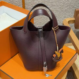 Hermes Picotin Lock 18 CM Bag Handmade In Taurillon Clemence Leather Silver Hardware 0G Rouge Seller - Image 3