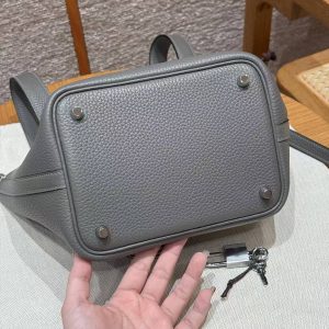 Hermes Picotin Lock 18 CM Bag Handmade In Taurillon Clemence Leather Silver Hardware 0L Gris Meyer - Image 13