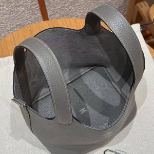 Hermes Picotin Lock 18 CM Bag Handmade In Taurillon Clemence Leather Silver Hardware 0L Gris Meyer - Image 12